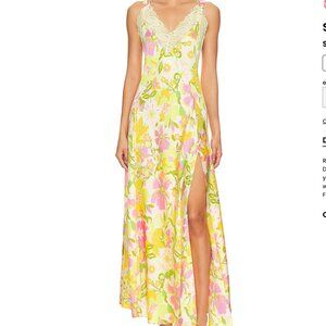 Free People All A Bloom Maxi Dress Lily Combo Floral Lace Yellow Pink